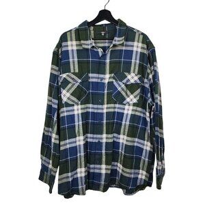 Mountain Ridge Men's Super Soft Flannel Shirt Green & Blue Plaid Size XL